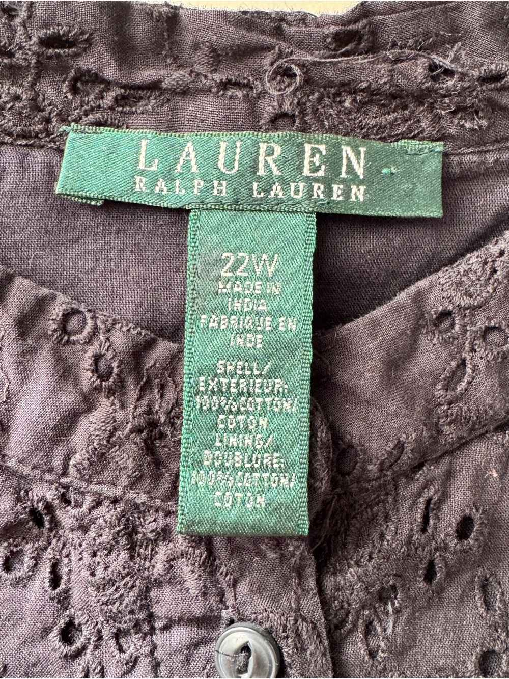 Lauren Ralph Lauren Black Floral Eyelet Button Down Blouse Plus Size 22W / 3X - Picture 7 of 13